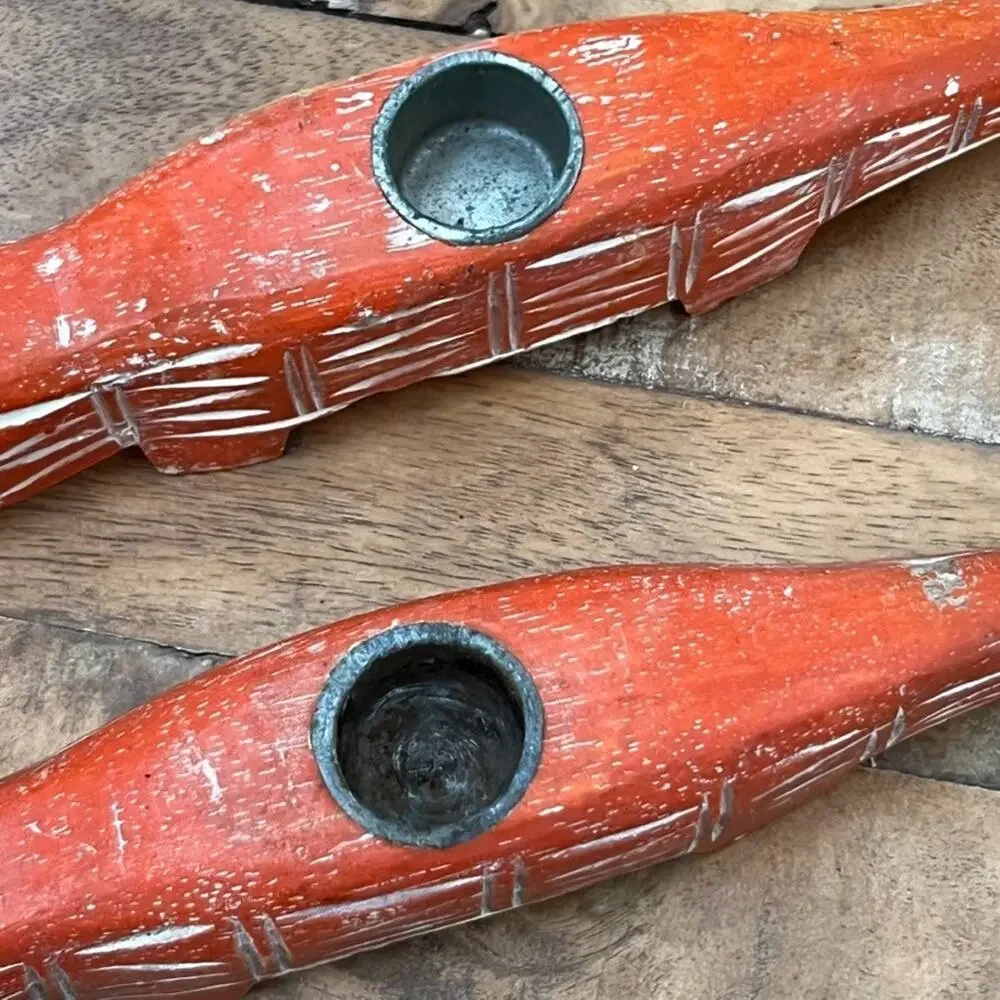Pottery Barn Wood Carved Candlestick Holders Set of 2 8
